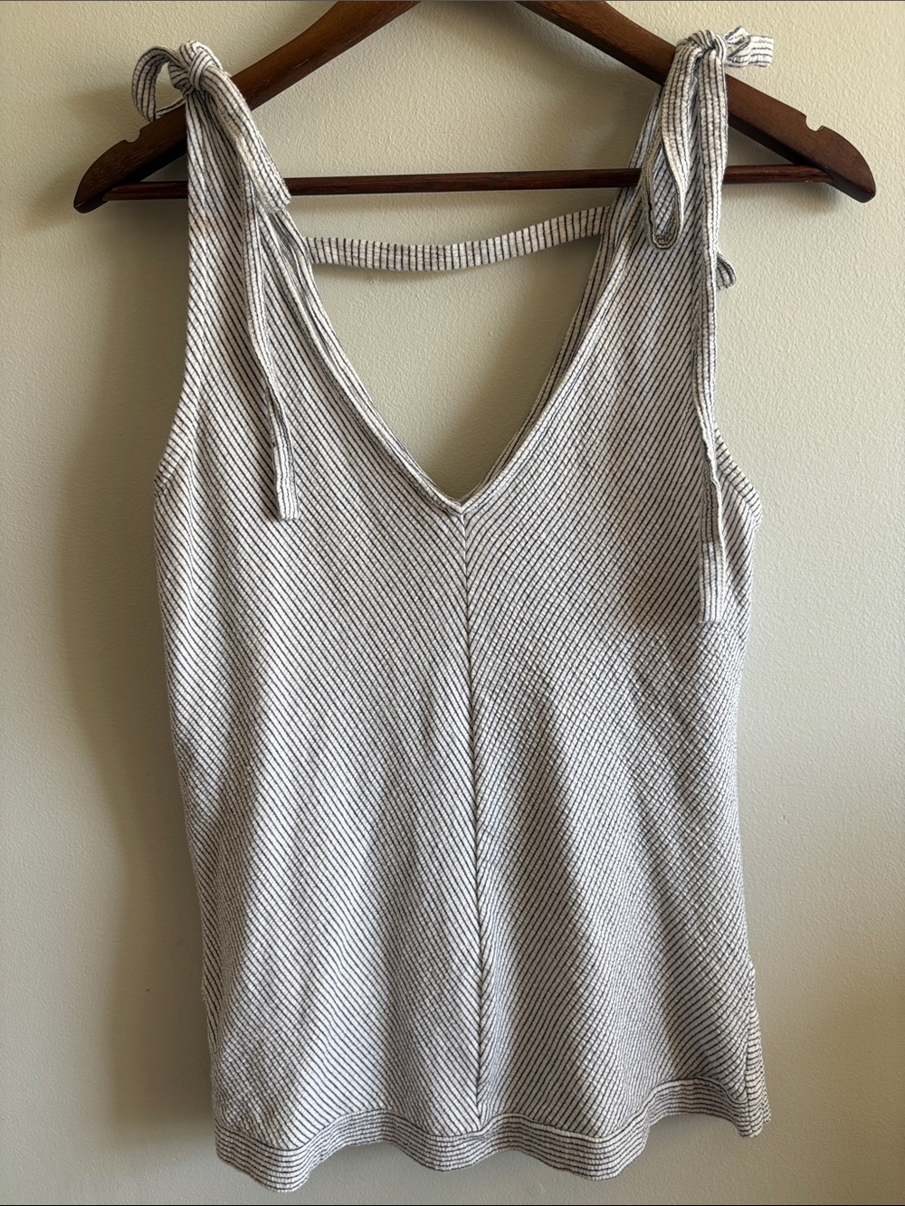 Lucky Brand Striped Tie Shoulder Tank Top Small Ribbed V Neck